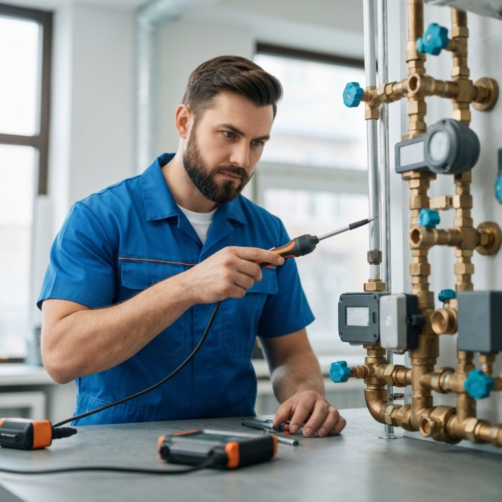Technician repairing boiler
