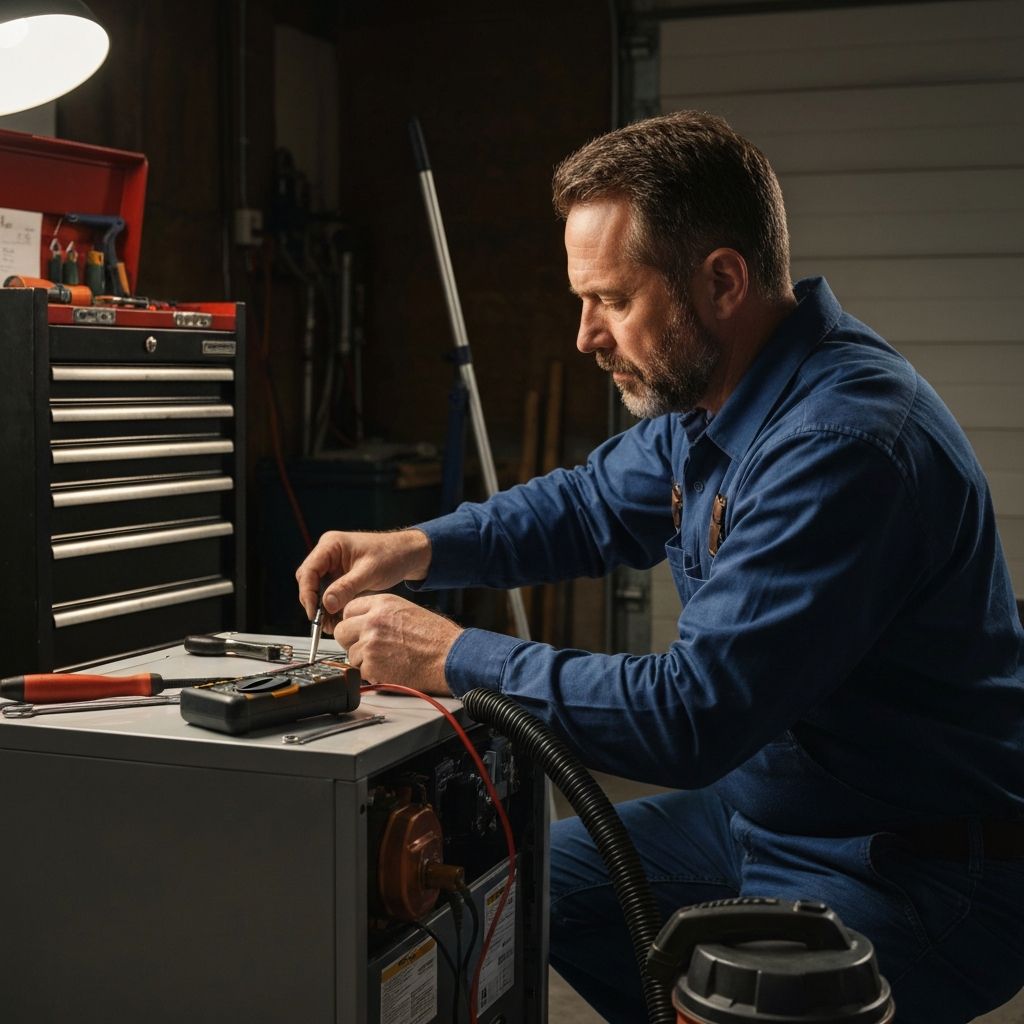 HVAC technician repairing furnace