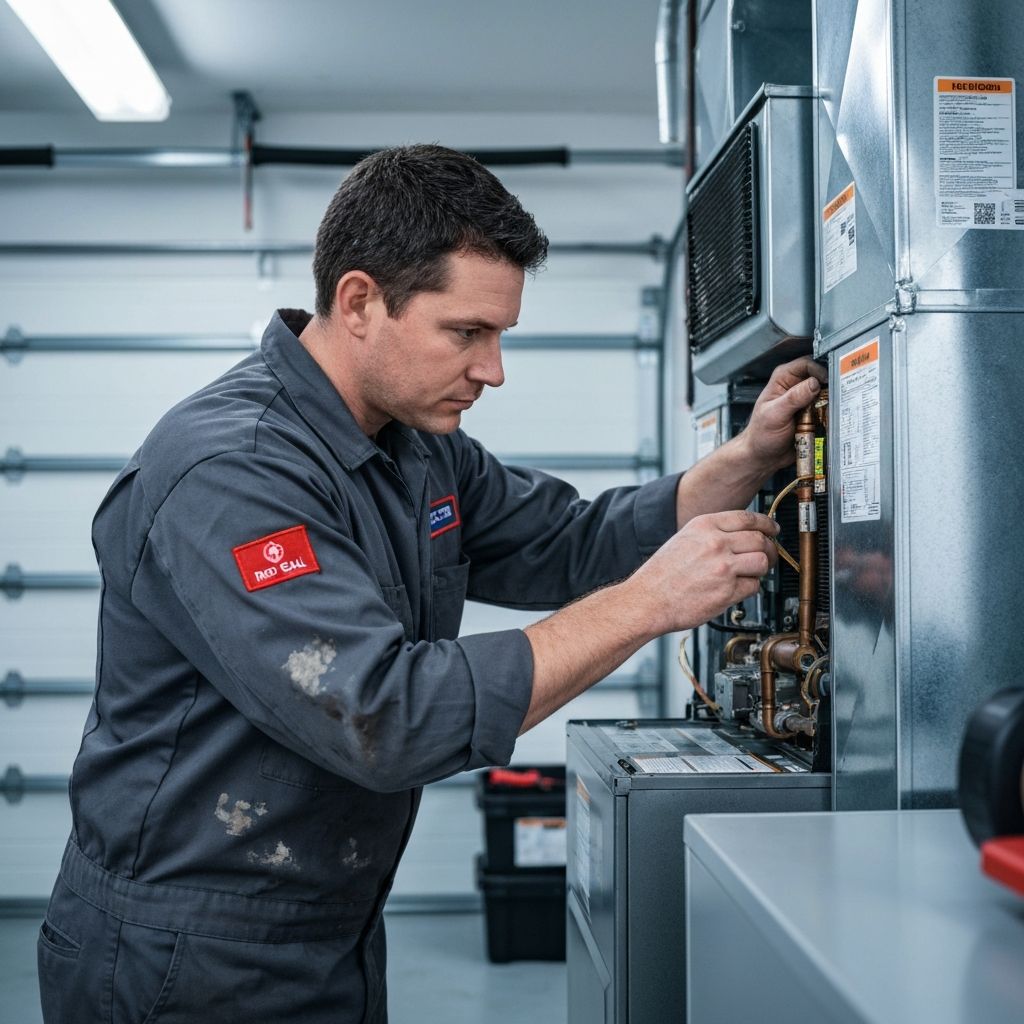 Professional HVAC technician servicing heating system